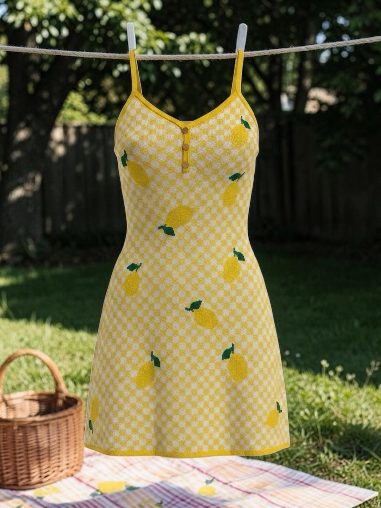 Fashion Nova Yellow Lemon-Print Knit Mini Dress